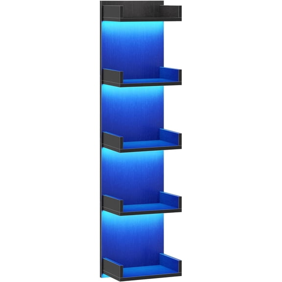 Floating Wall Shelf with LED Lights, Floating Shelf Wall Mounted for Storage, Vertical Display Stand, Modern Column Rack, for Bedroom, Livingroom, 5-Tier, 45.7 Inches, Black, BK51DBJ01N1