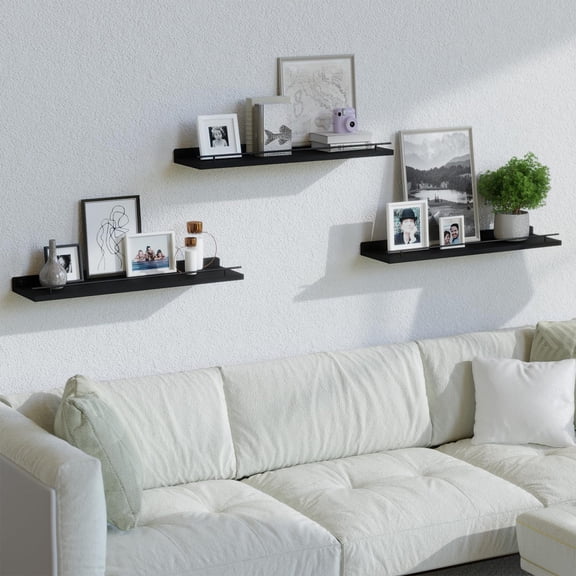 Floating Wall Shelf | Modular Storage Rack for Bathroom, Kitchen & Living Room | Wooden Hanging Shelf with Towel Rack | 15.75x5.63 Inches, Brown, Black or White | 1-Pack