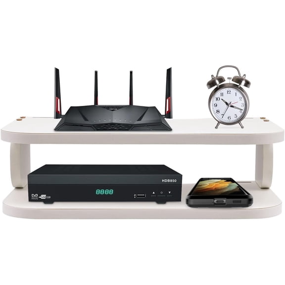 Floating Wall Shelf White Wall Top Box Shelf Wall Mounted Floating Shelf TV Console Router Bracket for Living Rooms, Bedrooms, Offices and Study Rooms