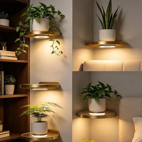Floating Wall Shelf with Built-in Ambient LED Light, Metal RGB Light Floating Rack, Hidden Mount Design for Decor Plant Ornament Placement (1PC)