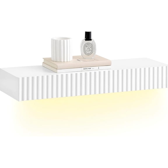 Floating Wall Shelf with Drawer LED Light 13 Kg, White