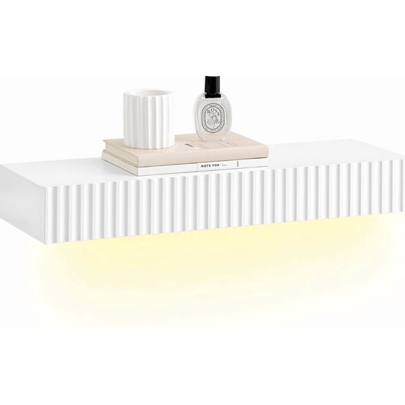 Floating Wall Shelf with Drawer LED Light 13 Kg, White