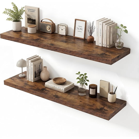Floating Wall Shelves 10 Inch Deep, 40 Inch Wide, Set of 2 Retro Brown ...