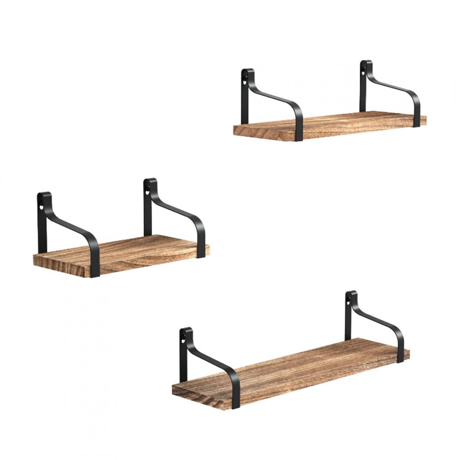 Floating Wall Shelves, 13 Inch Natural Wood Set Of 3 Hanging Shelf Wall