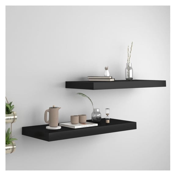 Floating Wall Shelves 2 pcs Black 23.6"x9.3"x1.5" MDF