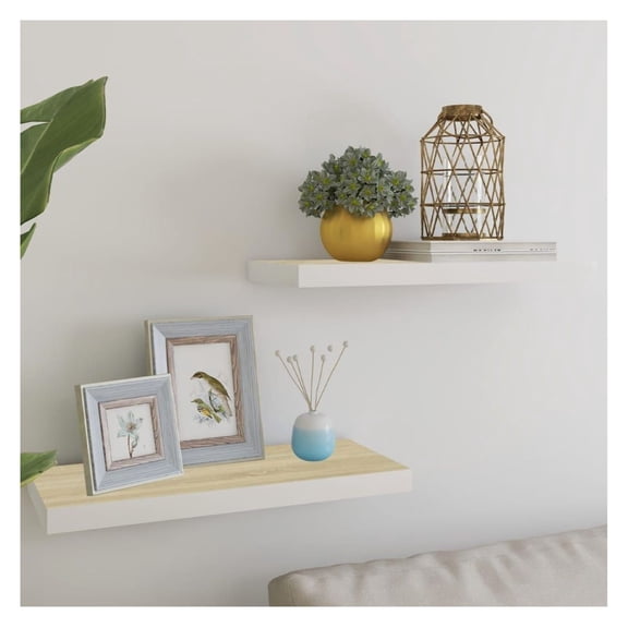Floating Wall Shelves 2 pcs Oak and White 23.6"x9.3"x1.5" MDF