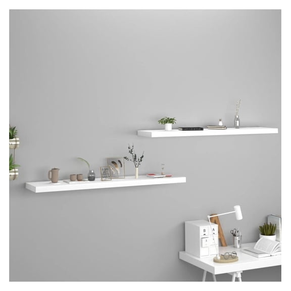 Floating Wall Shelves 2 pcs White 47.2"x9.3"x1.5" MDF