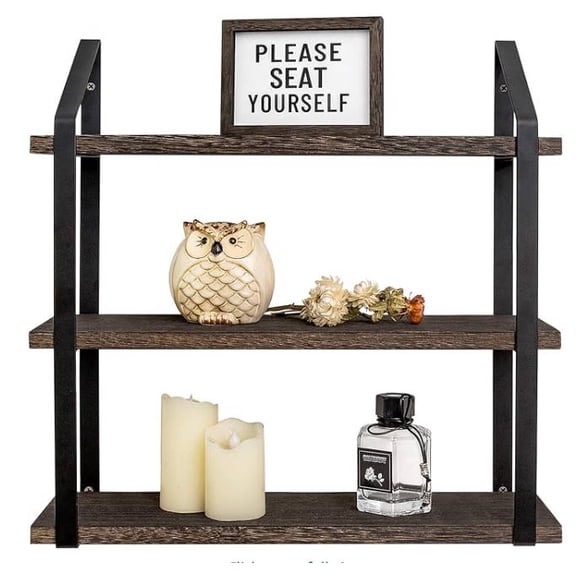 Floating Wall Shelves 3 Tier 17 Inch Rustic Hanging Shelf with Metal Bracket Wall Mount Wood Storage Display Shelves for Living Room Bathroom Bedroom Kitchen Office,Medium