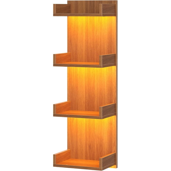Floating Wall Shelves with LED Lights, Floating Shelf Wall Mounted | Shelf for Storage, Vertical Display Stand, Modern Column Rack, for Bedroom, Livingroom, 4-Tier, 35.4 Inches, Walnut