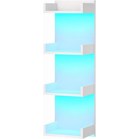 Floating Wall Shelves with LED Lights, Floating Shelf Wall Mounted for Storage, Vertical Display Stand, Modern Column Rack, for Bedroom, Livingroom, 4-Tier, 35.8 Inches, White