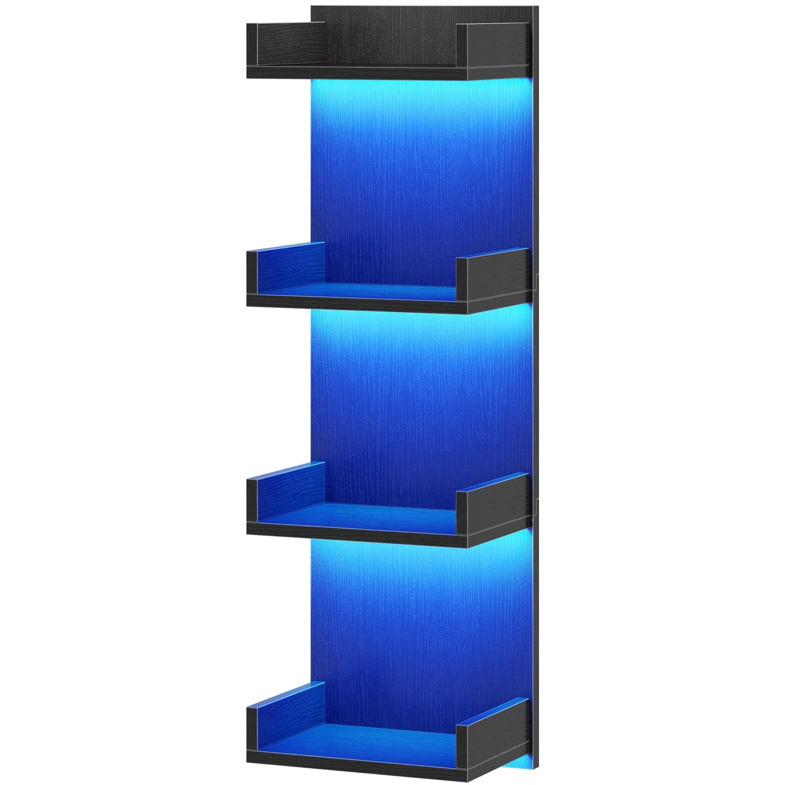 Vertical 4-Tier LED Floating Wall Shelves, Black