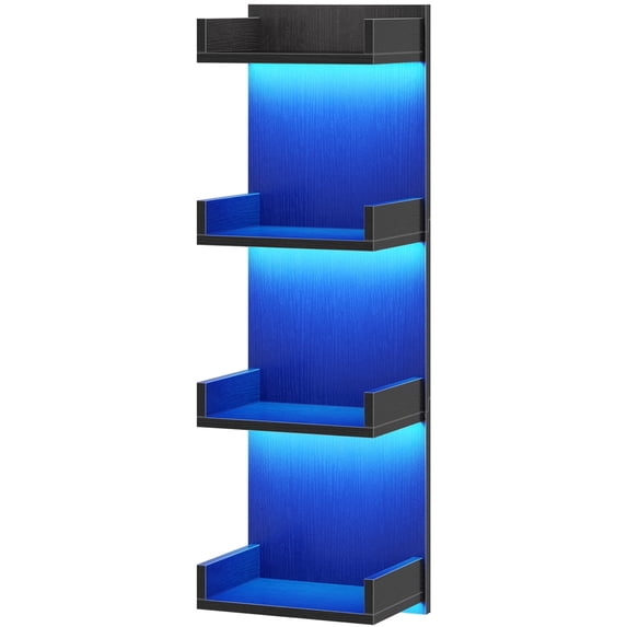 Vertical 4-Tier LED Floating Wall Shelves, Black