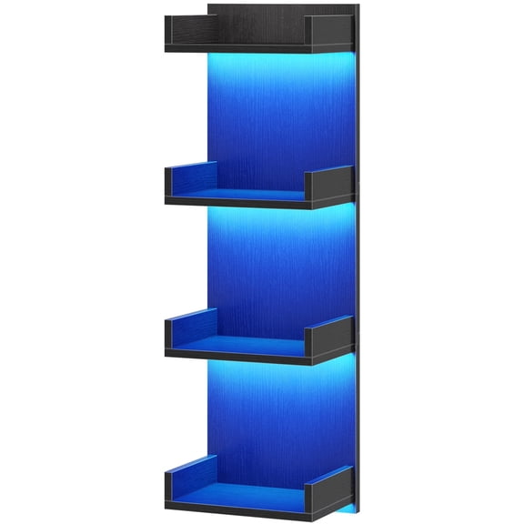 Vertical 4-Tier LED Floating Wall Shelves, Black