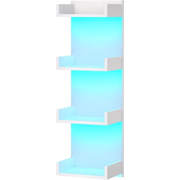Floating Wall Shelves with LED Lights, Floating Shelf Wall Mounted for Storage, Vertical Display Stand, Modern Column Rack, for Bedroom, Livingroom, 4-Tier, 35.8 Inches, White, WT41DBJ01