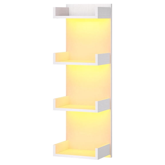 Vertical 4-Tier LED Floating Wall Shelves, White