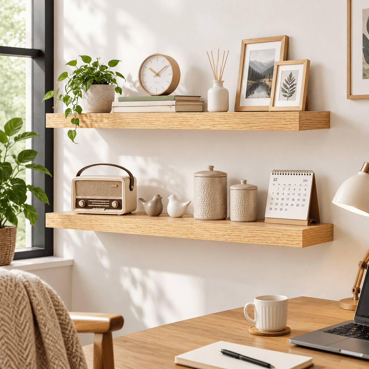 Floating Wall Shelves, Oak, 40"W x 10"D, Rustic Mounted Shelf for ...