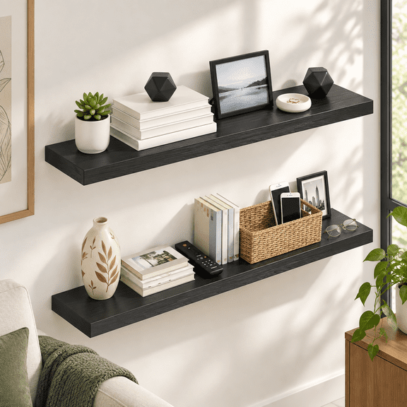 Floating Wall Shelves Set Of 2 Mdf With Invisible Brackets