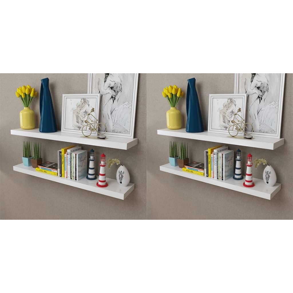 White MDF Floating Wall Display Shelves, 39.4" Set of 4