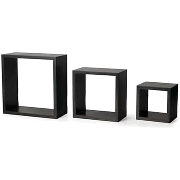 Floating Wall Square Cube Shelves for Bedroom, Living Room, Bathroom, Kitchen - Wood, Set of 3, Espresso