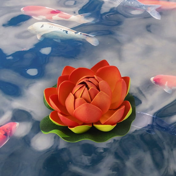 Floating Water Lily,Lifelike PU Lotus Flower with Seedpod & Leaf,For Pond Fish Tank Aquarium Decor,1PC,Orange