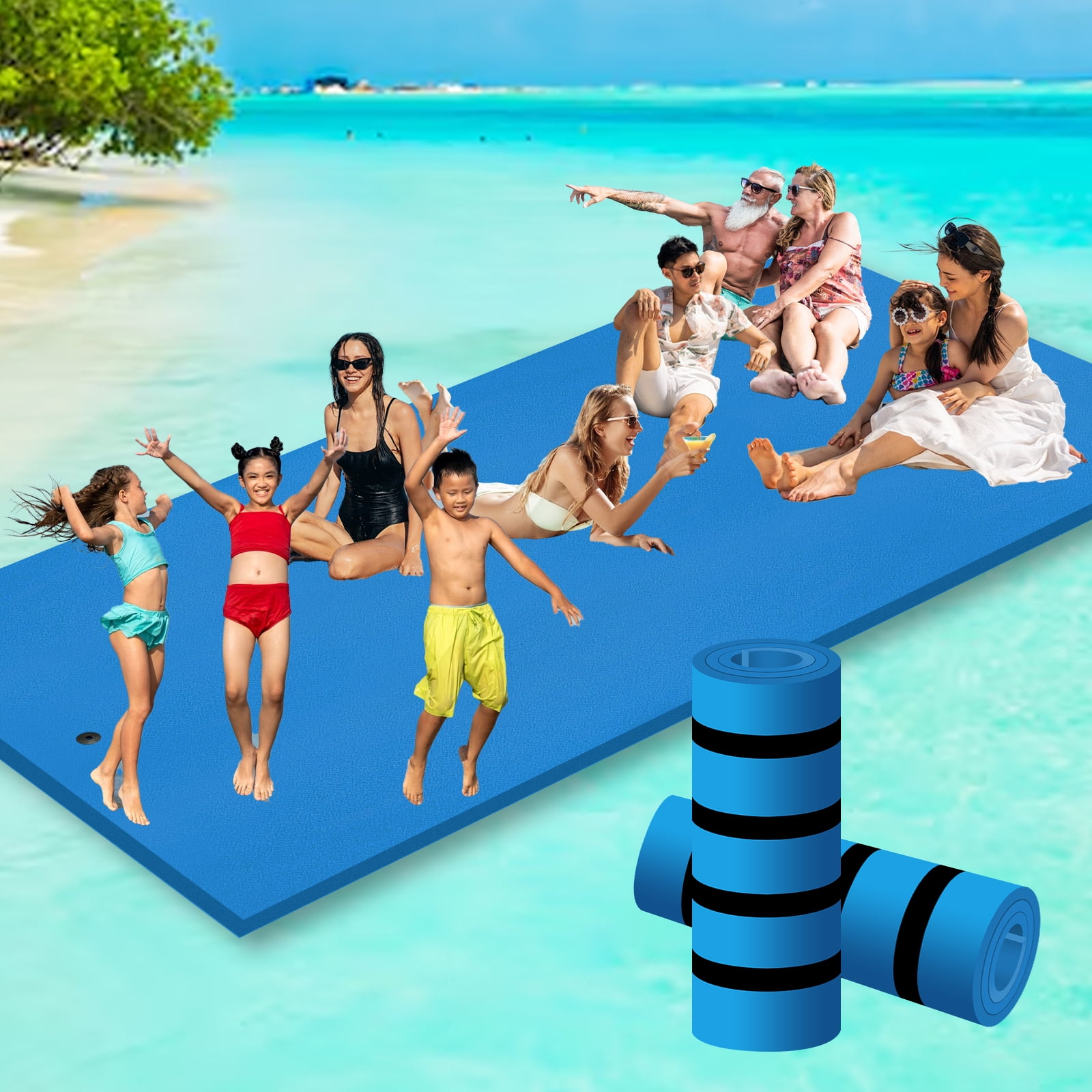 3-Layer XPE Foam Floating Water Mat – 7/9/12/18 Ft Lily Pad For Lake, Pool, Ocean Fun