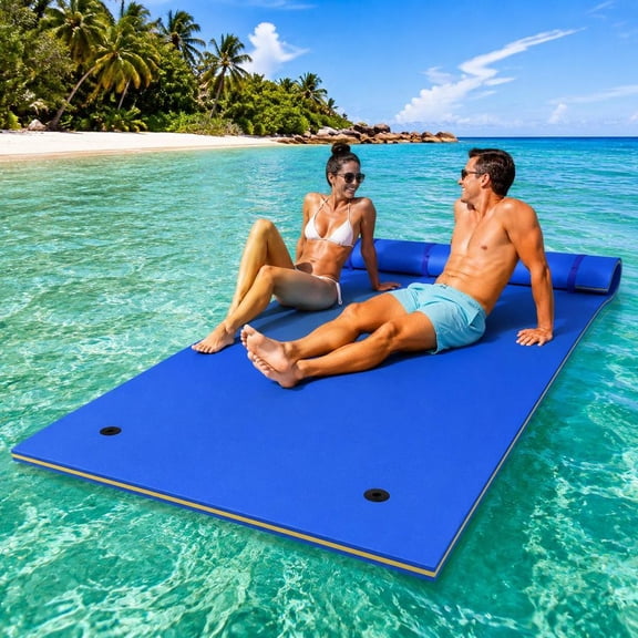 Floating Water Pad, 3-Layer XPE Foam, 9' X 6', Blue, for Lakes, Beaches, Pools