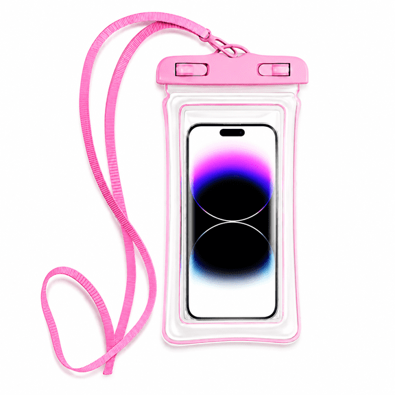Floating Waterproof Phone Pouch with Airbag, High‑Clarity Sensitive Touch Screen Dry Bag, IPX8 Waterproof for Swimming Beach Rafting, Fits Smartphones up to 7.2 Inch with Lanyard, Pink