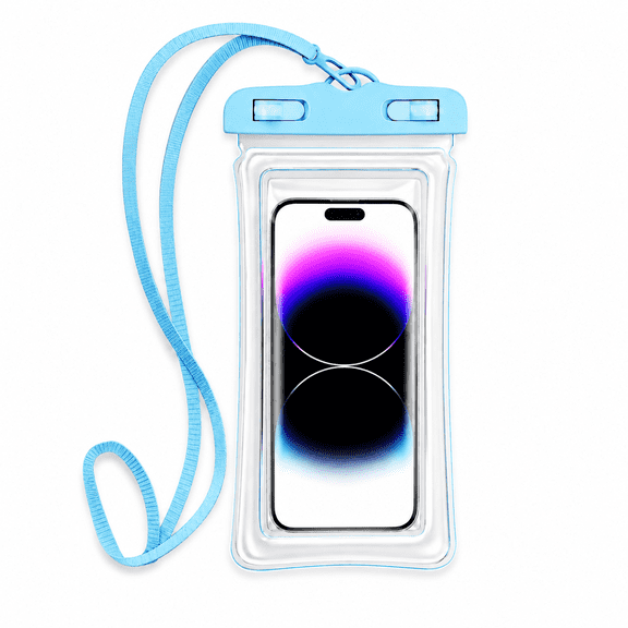 Floating Waterproof Phone Pouch with Airbag, High‑Clarity Sensitive Touch Screen Dry Bag, IPX8 Waterproof for Swimming Beach Rafting, Fits Smartphones up to 7.2 Inch with Lanyard, Blue
