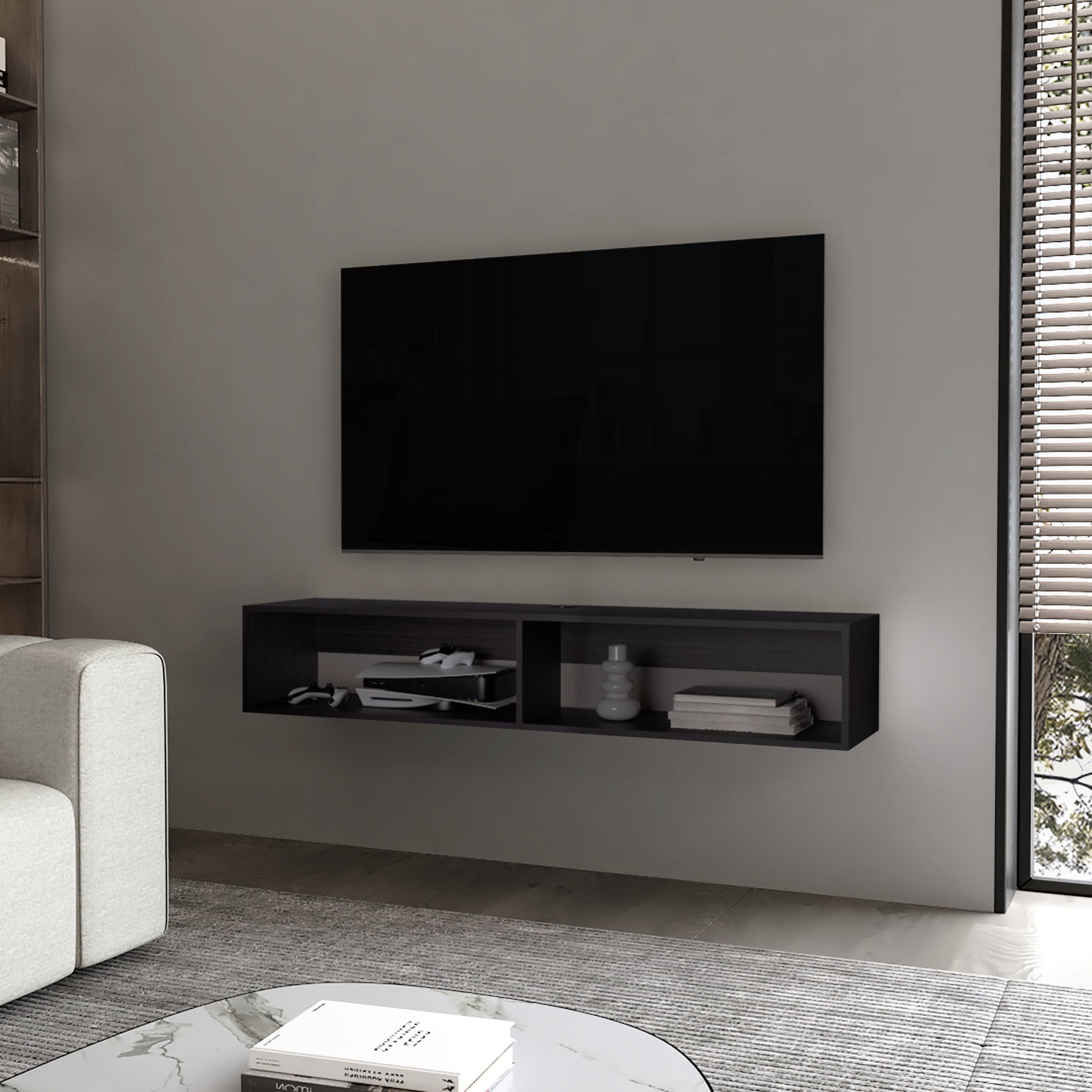Floating Wenge Media Rack with Ample Storage for Multimedia in Primary ...