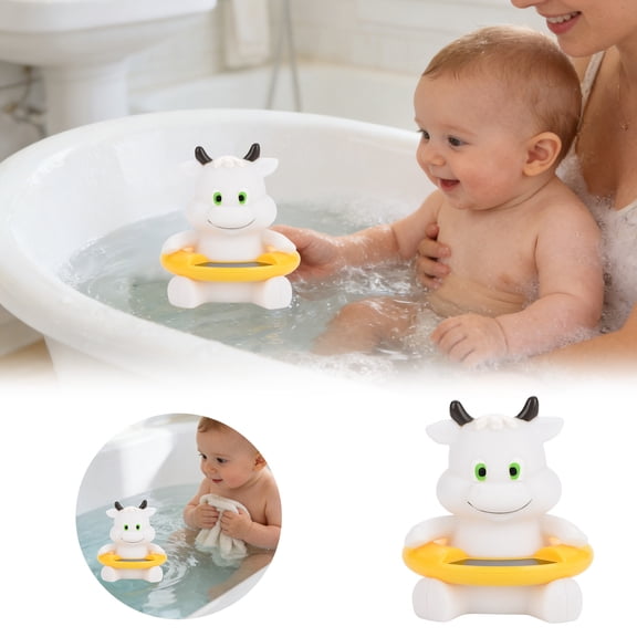 Floating White Cow Baby Bath Thermometer Toy 2-In-1 Infant Water Temperature Monitor & Bathtub Floating Animal Toy For Toddlers