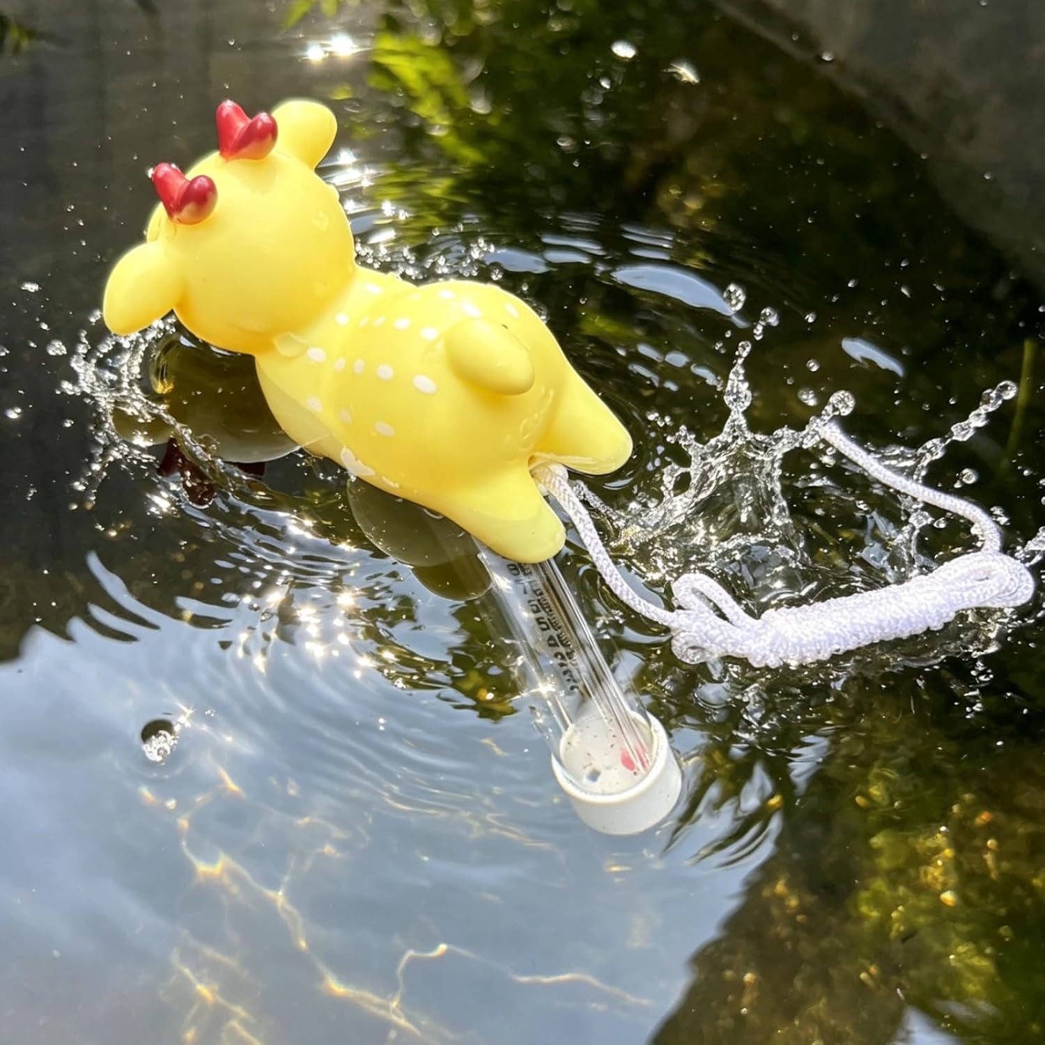 Floating Yellow Sika Deer Pool Thermometer, Large Display with String ...