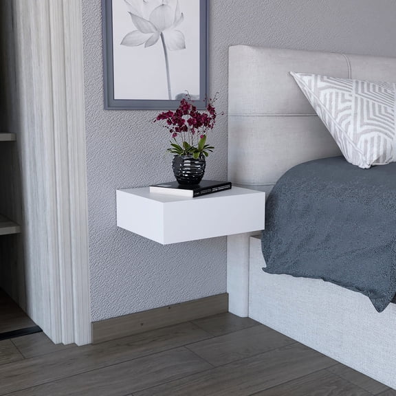 Floating design, generous top surface / Ideal for storing nighttime essentials