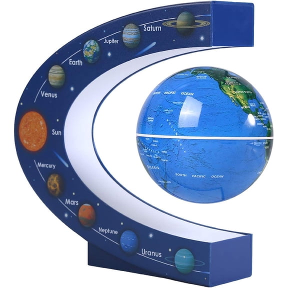 Floating globe, Magnetic Levitating Geographic Globes with LED Lights, Desk Spinning Rotating Globes for Kids, Men and Family (Blue, 3 Inch)