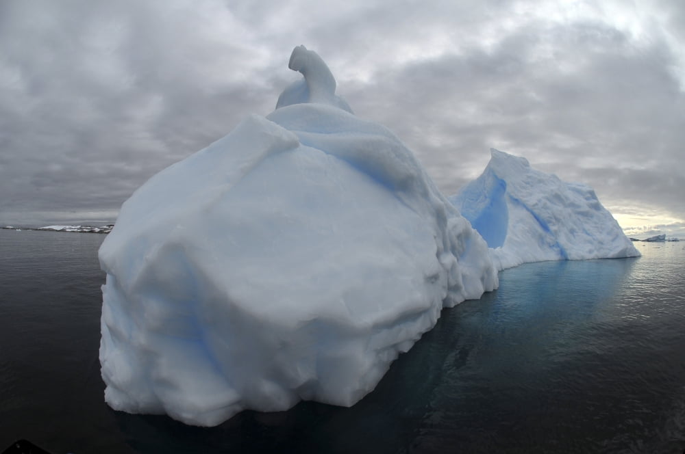 Floating iceberg with grey sky and black sea Antarctica Canvas Art - Mathieu MeurStocktrek Images (35 x 23)