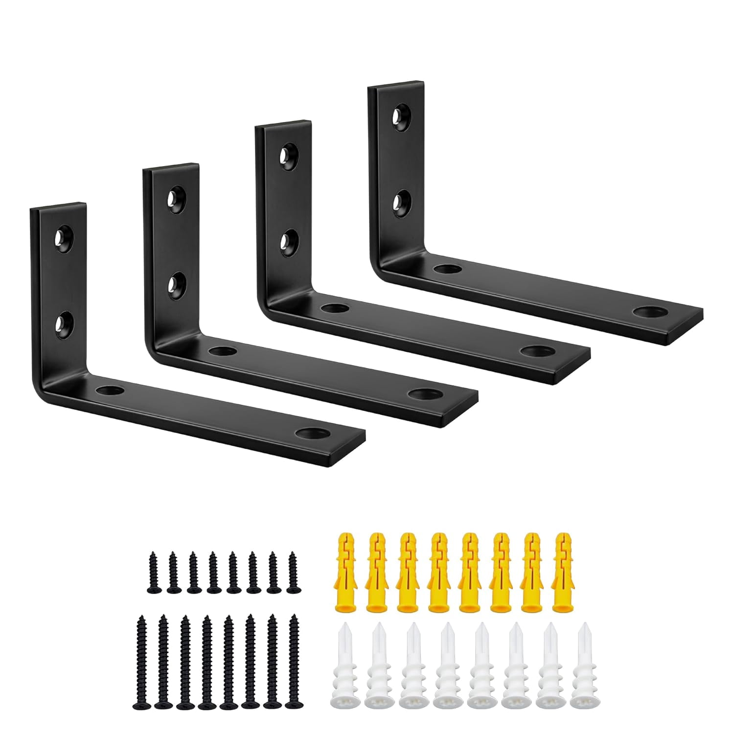 Floating shelf bracket heavy-duty 5-inch, 1/5-inch thick black shelf bracket, suitable for wooden shelves, metal-type shelf brackets, 4 pieces