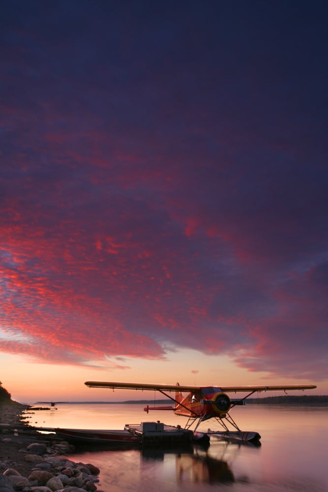 Floatplane And Sunset Over The Mackenzie River Fort Simpson Northwest Territories Canvas Art - Robert Postma Design Pics (11 x 17)