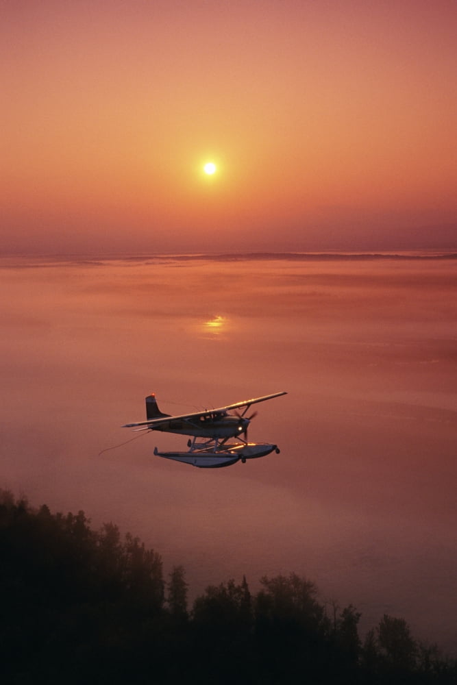 Floatplane Flying Sunset Matanuska Valley Sc Ak Summer Canvas Art - Jeff Schultz Design Pics (22 x 34)