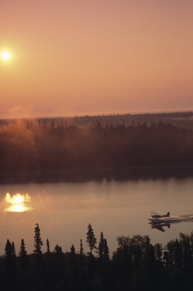 Floatplane Landing Sunset On Lake Matanuska Valley Ak Southcentral Canvas Art - Jeff Schultz Design Pics (11 x 17)