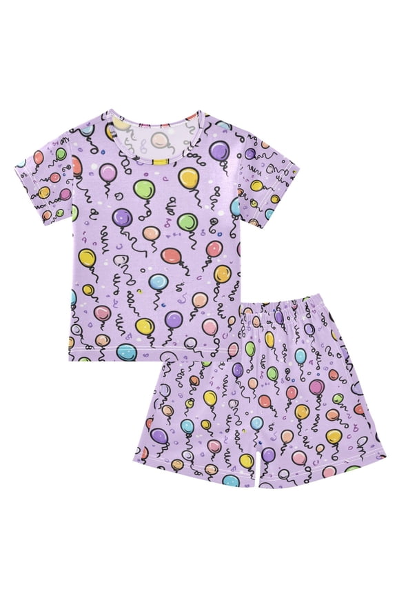 Floaty Balloons Summer Pajama Set Soft Cotton Short Sleeve Sleepwear 2PCS Pajama Sets Breathable Lounge Set Size 8Y