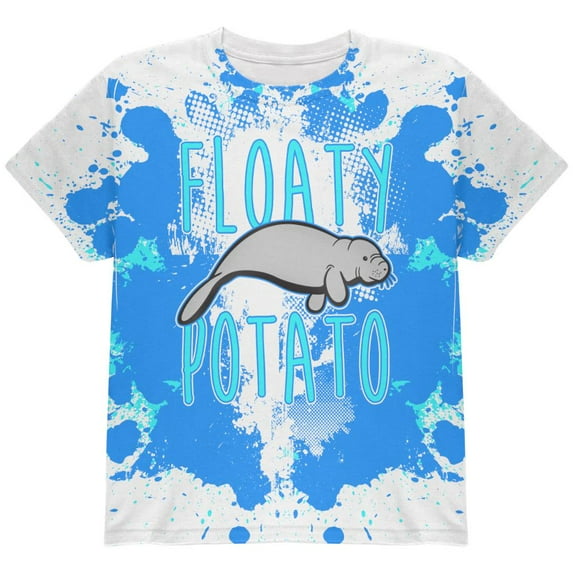 Floaty Potato Manatee Funny Grunge Splatter All Over Youth T Shirt Multi YLG
