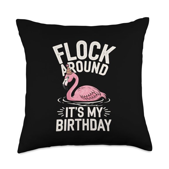 Flock Around It's My Birthday Flamingo Birthday Throw Pillow Y101
