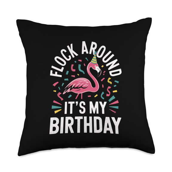 Flock Around It's My Birthday Flamingo Birthday Throw Pillow Y101