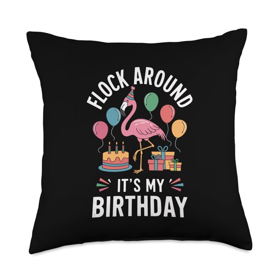Flock Around It's My Birthday Flamingo Birthday Throw Pillow Y101