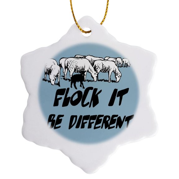3drose, Flock It - Be Different, 3 inch Snowflake Porcelain Ornament