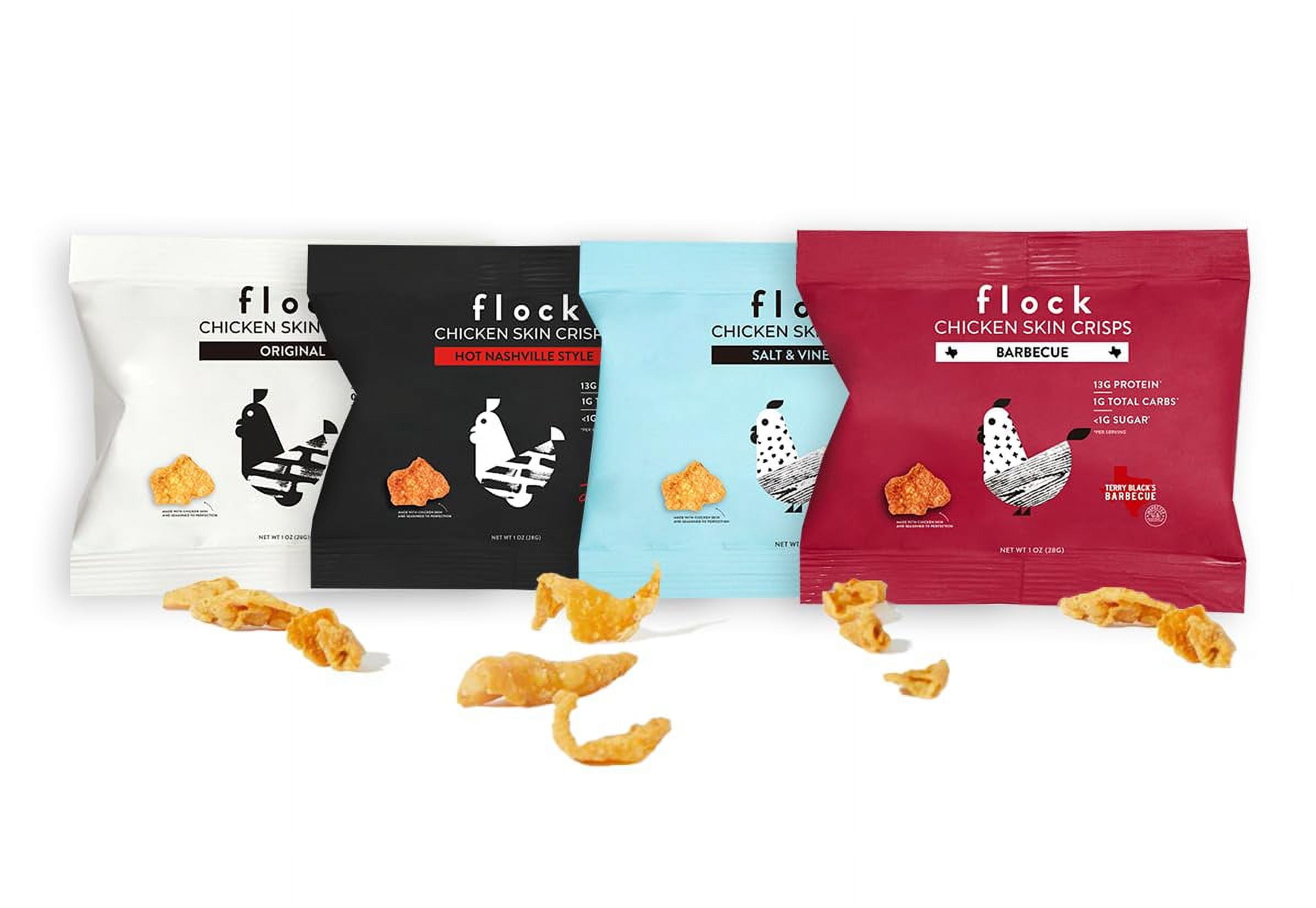 Flock Keto Chicken Skin Chips 4 Flavors Variety Pack Low Carb, High