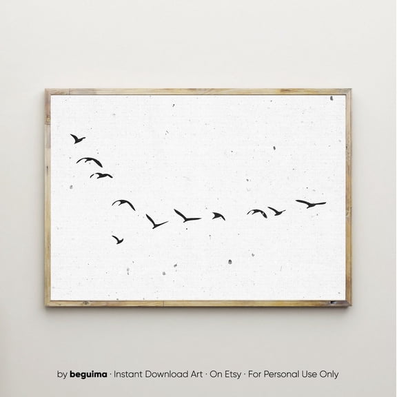 Flock Of Birds Flying Seagulls Print Minimalist Photo Stretched Canvas 12x16in