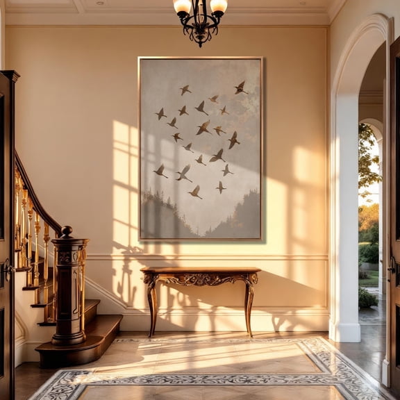 Flock Of Birds Minimalist Nature Wall Art Style One, Unframed Paper Print