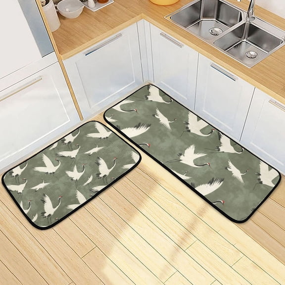 Flock Of Cranes Flying Kitchen Mat Set of 2 Cushioned Non Slip Rugs for Bedroom Floor Runner Mats