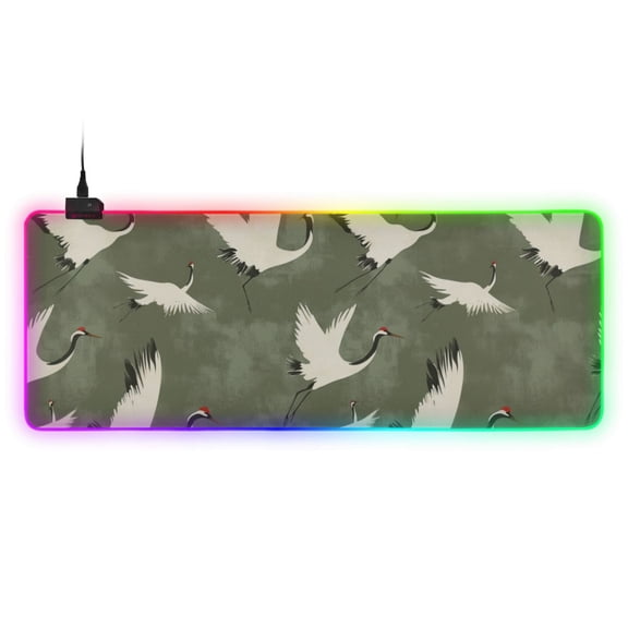Flock Of Cranes Flying RGB Gaming Mouse Pad Large Keyboard Mat Rubber Base 13 Light Modes
