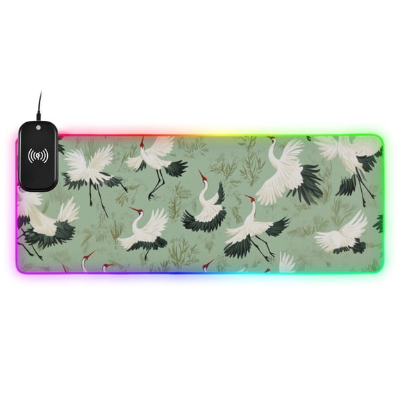 Flock Of Cranes Wireless Charging RGB Gaming Mouse Pad Large Keyboard Mat Rubber Base 13 Light Modes